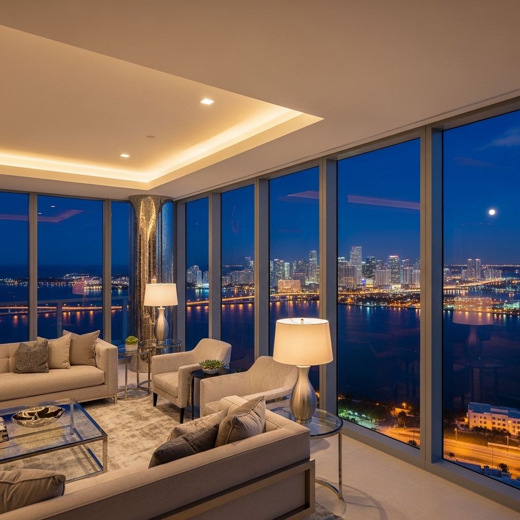 Роскошный пентхаус в Майами с панорамными окнами в пол, мраморными полами и панорамным видом на Бискейский залив